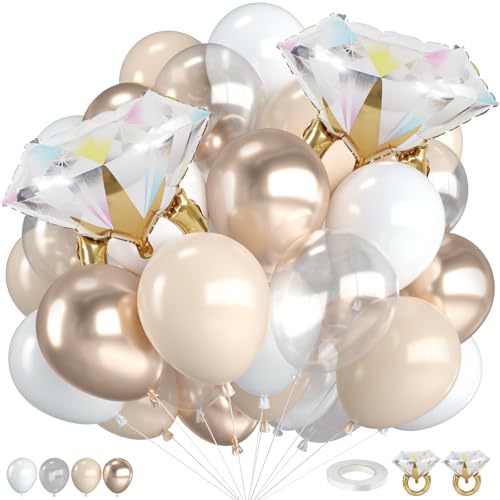 Beige White Gold Balloons 12 Inch Nude Metallic Champagne Gold Cream White Clear Balloon with Diamond Ring Foil Balloon for Boho Wedding Bridal Shower Marriage Anniversary Engagement Decorations