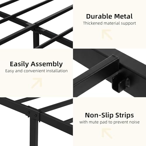 Image of Twin Bed Frames, Metal Platform Twin Bed Frame with Wood Headboard, Grey | RBG LED Lights /Heavy Duty Metal Slats Support /12 in Under-Bed Storage /Noise-Free /No Box Spring Needed /Easy Assembly