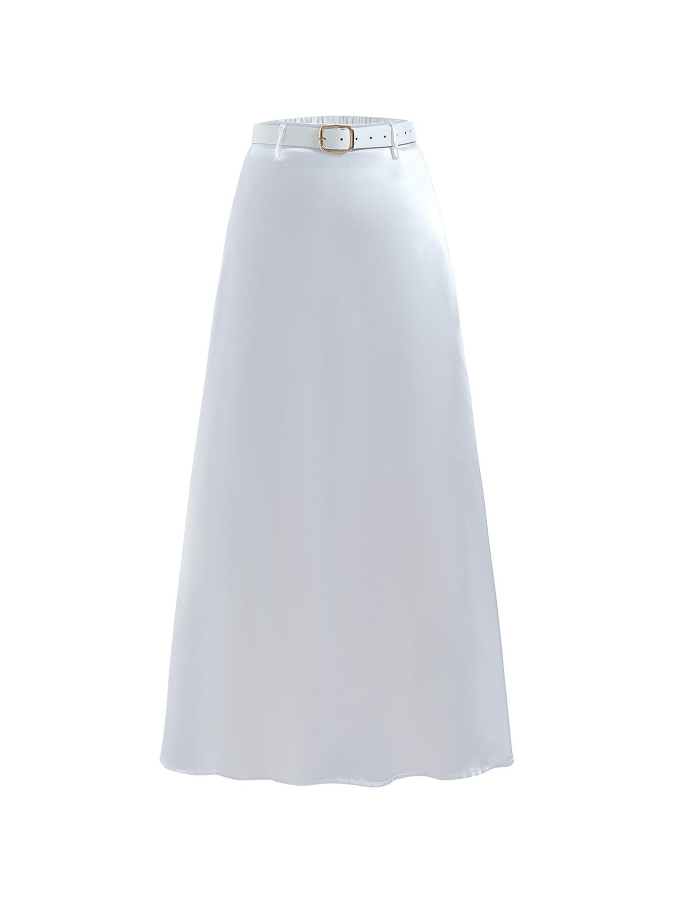 Womens Satin Maxi Skirt Elegant Belted High Waisted A Line Business Work Skirts