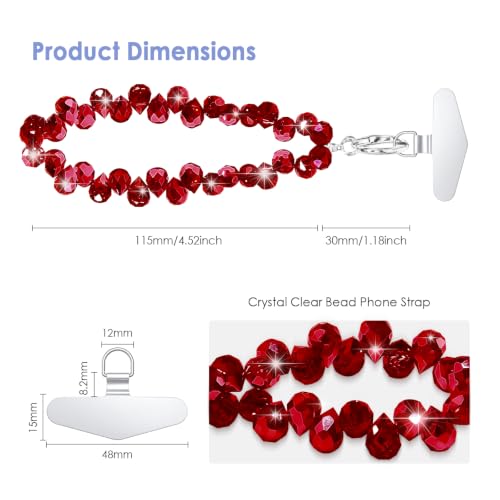 Image of TENOC Beaded Phone Wrist Strap, Burgundy | Cellphone Lanyard Chain, Sparkling Wristlet Bracelet, Comes with Metal Phone Tether Tab, For Women