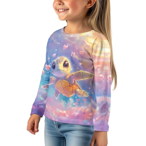 Image of Girls Cartoon Print Long Sleeve Graphic Tee Casual Crew Neck T-Shirts for 3-16 Years Little Girls