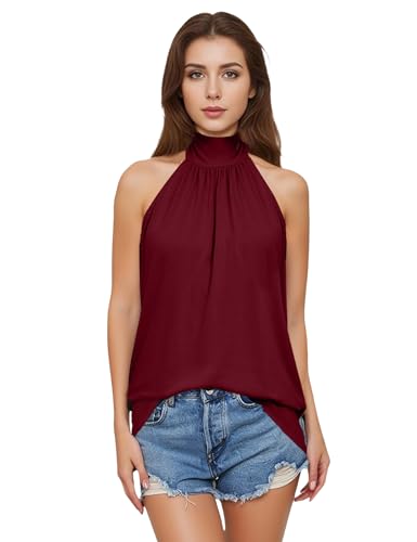 AliChan Womens Summer Sleeveless Mock Neck Halter...