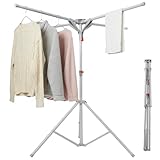 PLODAXE Standtrockner Wäscheständer Klappbar mit 4 Flügeln, Wäschespinne Wäschetrockner Ständer, Wäscheständer Ausziehbar, Platzsparend Kleiderständer für Balkon,Drinnen, Draußen - Grau