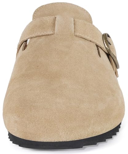 Image of Womens Suede Clogs Mens Genuine Leather Mules Cork Footbed Sandals with Arch Support