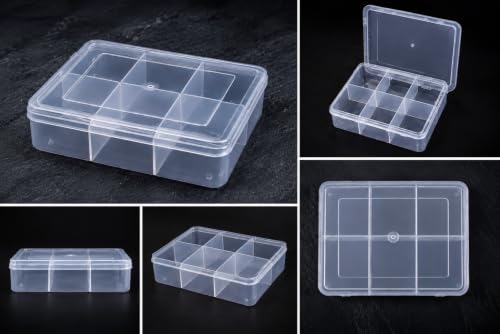 Image of Heavy Duty Transparent Plastic Box for Jewellery storage Size - 26 x 18 x 8 cm, with 6 Compatment storage box and organiser,Pack of 1
