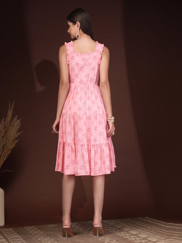 Image of Daevish New Rayon Floral Printed Flared Midi Dress for Women | Women Calf Length Dress