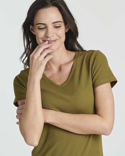 Image of Real Essentials 3 Pack: Women's Ribbed Knit Short-Sleeve V-Neck Swing T-Shirt Casual Dress (Available in Plus)