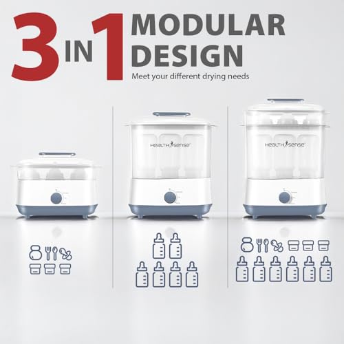 Image of HealthSense Sterilizer & Dryer for feeding bottles | Baby bottle & Accessories sterilizer machine | 8 Bottles Capacity, Food Grade Material, Auto Shut OFF with 1 Year Warranty - BS 10