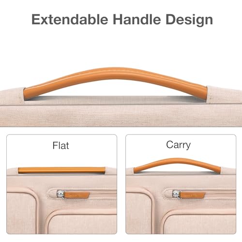 Image of MOSISO 360 Protective Laptop Case 15 inch, 15 inch Laptop Sleeve Compatible with MacBook Air M4 M3 M2 2025 2024 2023, Dell XPS Plus, Side Open Carrying Case with 4 Zipper Pockets&Handle, Khaki