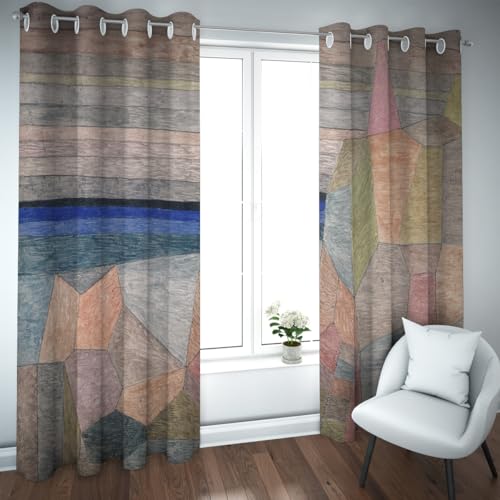 幾何学的な抽象的なアートルーム暗く遮光カーテンの装飾有名な絵画プリントの出入り口のカーテンリビングダイニングルームのプライバシー 幅100cm x 丈220cm 2枚組