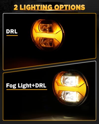 Image of Auxbeam Upgraded LED Fog Lights With Amber DRL for Dodge Ram 1500 2002-2008 Ram 2500 /3500 2003-2009 Durango Truck 2004-2006, 600% Brighter 7000LM Fog Lamps Dot Approved, IP67 Waterproof, Pair, Black