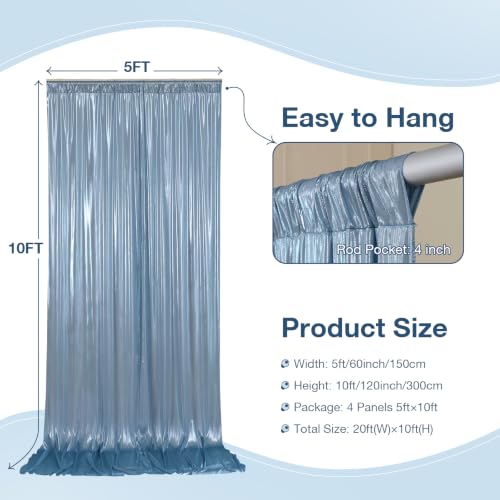 Image of 20x10ft Wrinkle Free Dusty Blue Sequin Backdrop Curtain for Wedding Parties