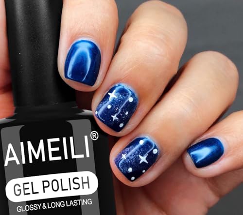 AIMEILI Esmalte Semipermanente Gel UV para Uñas Color Azul Oscuro 8ml, Remoción Fácil UV/LED Soak Off Azul Marino para Manicura Nail Art Salon Home DIY, 1003 - imagen 4