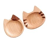 Cabilock 2piezas Platos De Madera Para Mojar Salsa Forma De Gato Para Condimentos y Vinagre
