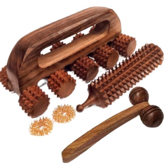 Acupression Wooden Acupressure Back Massager | Manual Body Massage Roller with 10 Rollers for Back, Neck & Muscle Relaxation