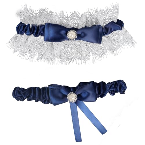 Image of Lace Wedding Garters for Bride with Pearl Party Prom Leg Garter Belt
