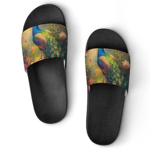 Peacock Rose Flowers Garden Slippers for Men Wormen Shower Bathroom Slipper Indoor Beach Non Slip Sandal