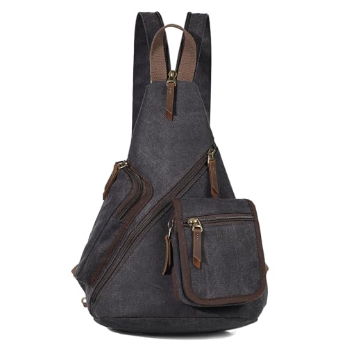 KL928 Canvas Sling Bag - Casual Crossbody Shoulder Daypack Rucksack Backpack for Men Women, Black