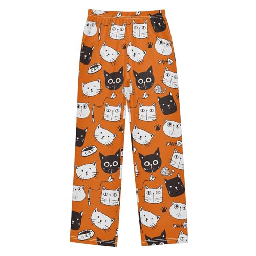 Cute Cats Orange Red Boys Pants for Kids Jogger Pants with Pockets S-XL
