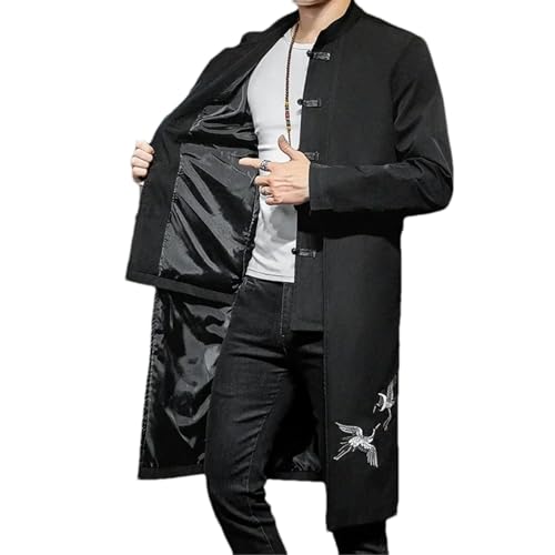 BoShiNuo Chinese Style Long Windbreaker Jacket Men Streetwear