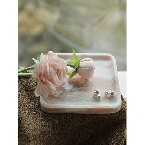 MLMUPX Natural Marble Bathroom Tray, Vanity Tray, Marble Decorative Tray, Jewelry Dish Trinket Dish Candles, Pearls，Perfume, Decorative Tray for Small Items (6" L x 6" W x0.6 H) Cover