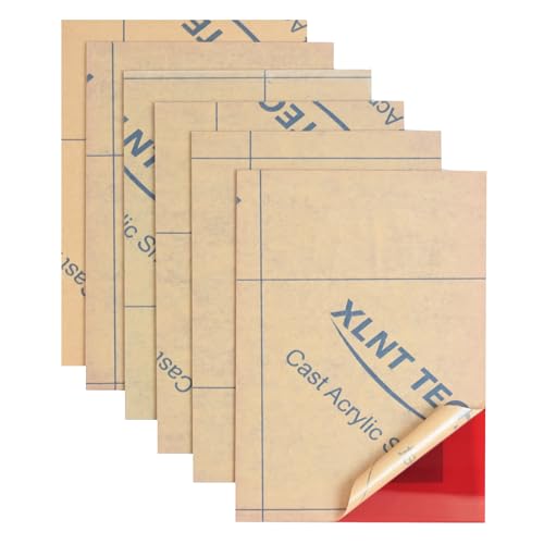 Image of 6 PCS Red Transparent Cast Acrylic Sheets 8 inch x 12 inch x 0.118 inch, Plexiglass Plastic Sheet for Laser Cutting, Engraving Signs, DIY Projects.