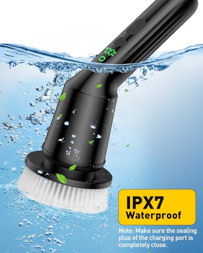 Image of Electric Spin Scrubber for Cleaning Bathroom, Shower Scrubber with IPX7 Waterproof & 2 Speed, 3 Brush Heads, Abrasive Flat End Brushes, Bathroom Cleaning Supplies for Toilet Shower Tub Sooty