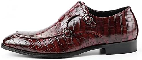 Mens Double Monk Strap Slip on Loafer Leather Formal Business Casual Comfortable Dress Shoes for Men Wine Red 9.5 US | Image 2