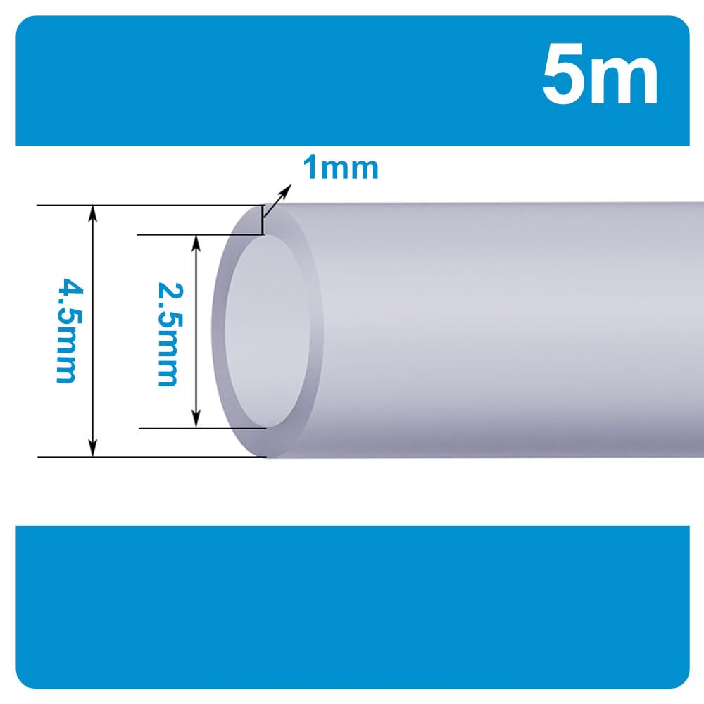COYOUCO Silicon Tubing,Food Grade Silicon Tubing High Temp Pure Silicone Hose Tube for Home Brewing Winemaking,5M Length,2.5Mm ID,2.5x4.5mm