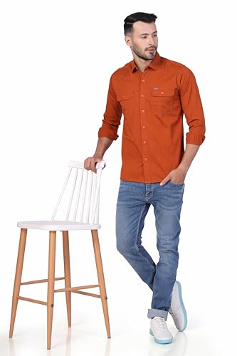 Image of Men's Cotton Twill Utility Shirt | Full Sleeve Button-Down Casual Shirt | Dual Chest Pockets | Comfortable Regular Fit | Everyday Wear