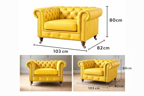 Image of Classic Leatherette Chester Sofa Set Button Tufted, Classic Style Sofa Set 3-Person Sofa for Living Room, Office, and Hallway Colour (Yellow, 1 Seater Sofa)