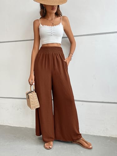 Women Linen Wide Leg Pants High Waist Boho Loose Fit Casual Beach Travel Palazzo Pants3