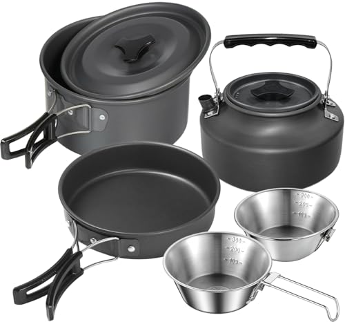 SANCANYI アルミ クッカーセット シェラカップ付き アウトドア鍋 アウトドアケトル キャンプ 鍋 キャンプ用品 調理器具 軽量 コンパクト 収納袋付き 折畳み式