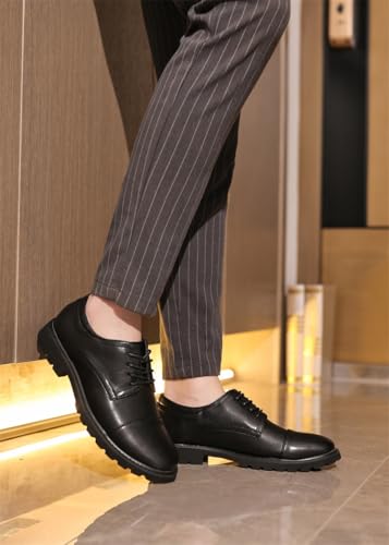 Dress Oxfords Shoes for Men, Vintage Casual Slip-on Hand Stitched Stacked Heel Wide Derby Shoe for Office Work Business Fashion4