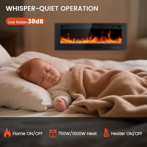 Image of Electactic 60-Inch Electric Fireplace, 12 Flame Colors, Remote Control