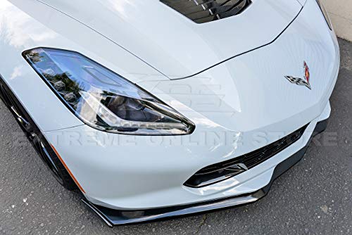 For 2014-2019 Chevrolet Corvette C7 | Z06 Stage 2 Style Abs Plastic Painted Carbon Flash Front Bumper Lower Lip Splitter With Carbon Fiber Side End Cap Extensions Pair #TOP3