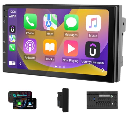 Haudio 7' Double Din Car Stereo with Wireless Apple CarPlay & Android Auto, Touchscreen Car Radio with Bluetooth 4.1, Mirror Link, GPS Navigation, WiFi, Voice Control, 2+32GB, FM Radio - No Camera