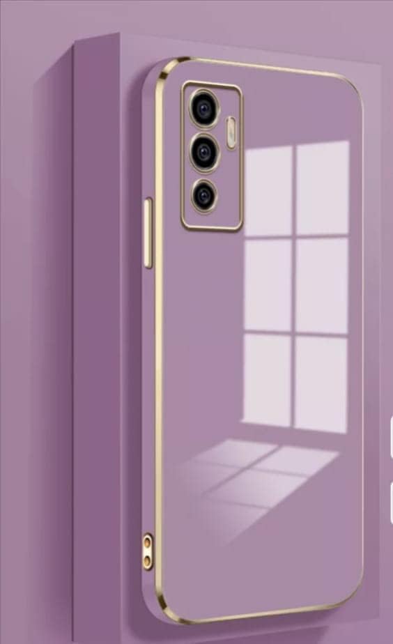 Image of for Vivo V23e 5G Plating Square Gold Frame Phone Case Luxury Soft Silicone Back Cover (for Vivo V23e 5G (Purple)