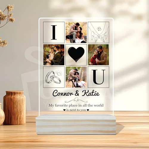 Image of Giftplease Customized Photo And Text Frame With Wooden Stand | Personalised Printed Photo Frame | Gift | Birthday | Anniversary (Transparent, 5MM, 6 * 8 Inches), Tabletop