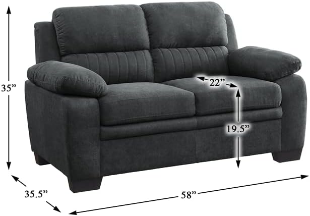 Miniatura 3 de Lexicon Holleman - Sofá biplaza de tela de poliéster de 58 pulgadas con patas expuestas en gris oscuro