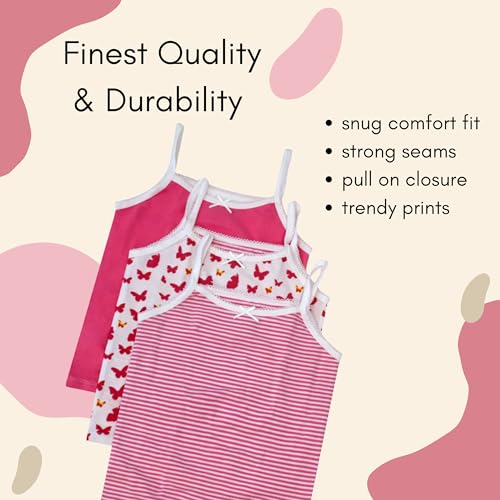 Feathers Girls Pink Butterfly Print Tagless Cami Super Soft Undershirts (3/Pack)2