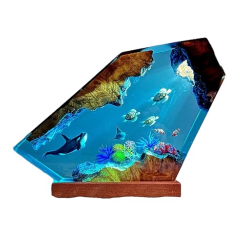 Lampe Océan en Résine, Lampe de Table, Décoration de Bureau Homme, Veilleuse LED Créatures des Profondeurs