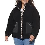 Levi's Women's Sherpa Teddy Jacket (Standard & Plus Sizes), Black/Leopard, Medium
