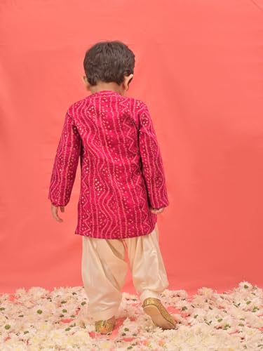 Image of Vastramay Boys' Bandhani Kurta and Patiala Set - Traditional Cotton Ethnic Wear for Infants, Perfect for Weddings and Festive Occasions