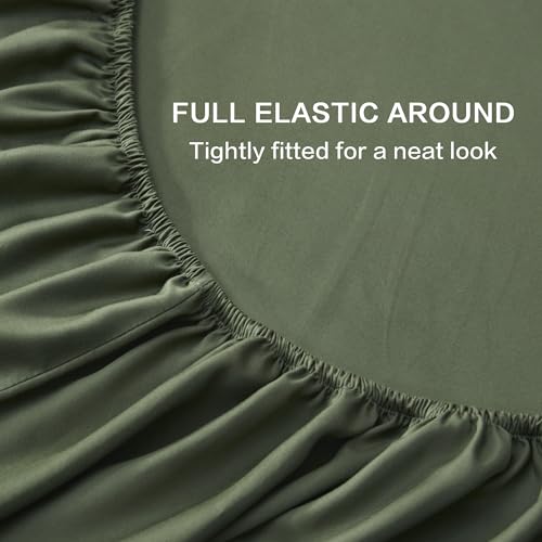 Image of Andency King Sheets Set 100% Viscose Derived from Bamboo, Olive Green | Cooling Summer Sheets, Deep Pocket Up to 16 inch, Silky Soft Hotel Luxury Breathable Bedding Sheets & Pillowcases