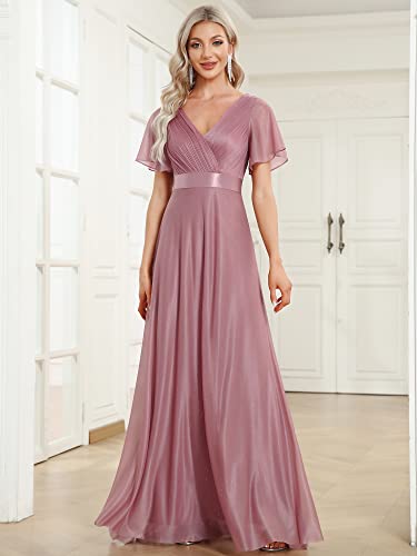 Image of Ever-Pretty Women's Summer Glitter Formal Dresses Evening Gown V Neck Short Sleeves Floor Length Mother of Bride Dress 50159