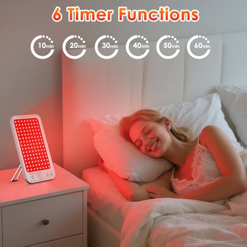 Image of Red Light Therapy for Face Body, Red Light Panel with Adjustable Stand, 660nm and 850nm Near Infrared Therapy Lamp with 3 Modes, 6 Adjustable Brightness and Timer, Home and Travel Use,Gift for Women