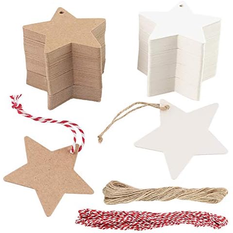 HAKACC Star Gift Tags, 200 PCS Kraft Paper Tags Card Gift Tags with 20 M Natural Jute Twine Cover