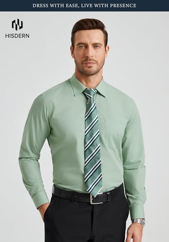 Image of HISDERN Mens Dress Shirt with Tie Pocket Square Set Classic Button Down Shirt Matching Tie Long Sleeve Shirts