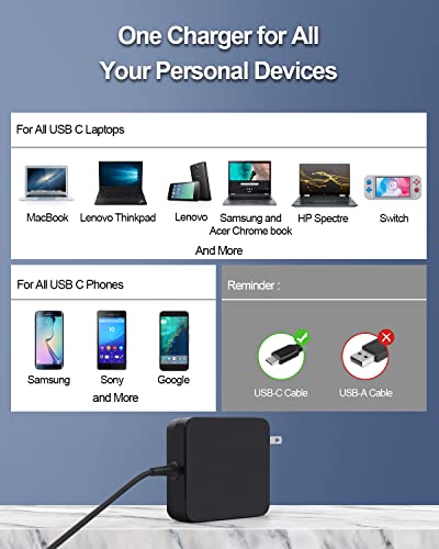 65W Usb C Charger,Pd Wall Power Adapter Compatible For Macbook Pro, Dell Xps, Chromebook, Lenovo, Huawei Matebook, Hp Spectre, Acer And Any Laptops Or Smart Phones With Usb C #TOP3